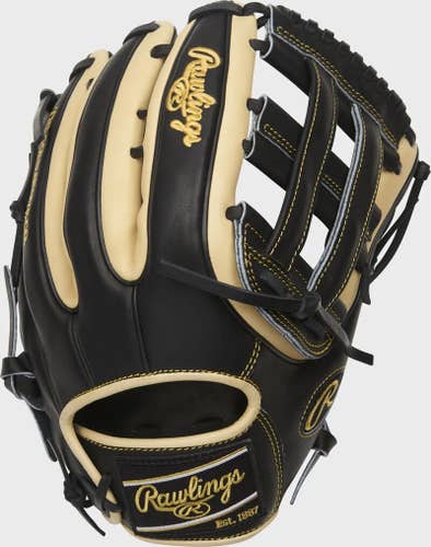 Black New Adult Rawlings Right Hand Throw Outfield Heart of the Hide Baseball Glove 12.75"