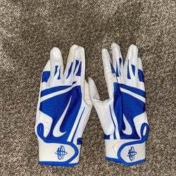 White/Blue Used Medium Nike Huarache Elite Batting Gloves
