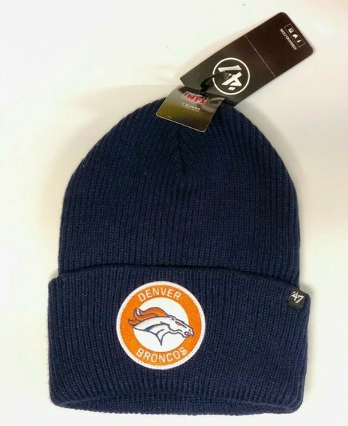 Denver Broncos NFL Cuffed Knit Winter Beanie Hat Adult 47 Brand, Navy Blue,  NWT