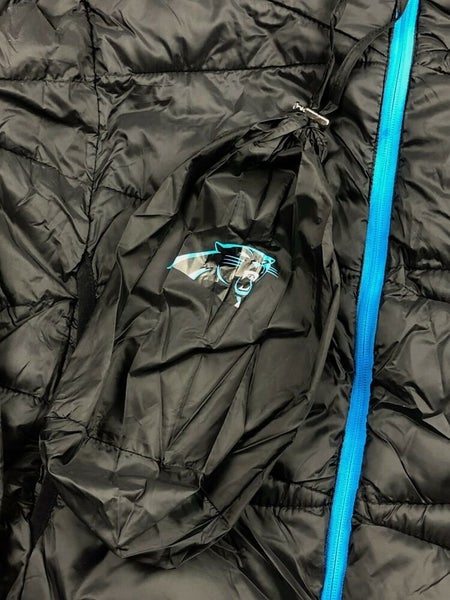 Carolina Panthers Jacket Packable Puffer Coat w Bag, Black, NFL Big Man Mens  4XL