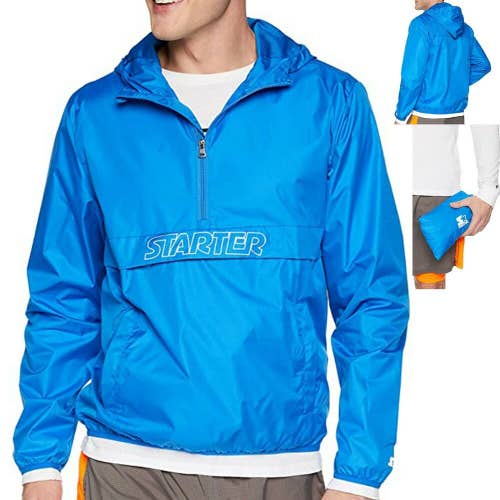 Starter Authentic Storm Star Packable Water Resistant Hooded Windbreaker Jacket