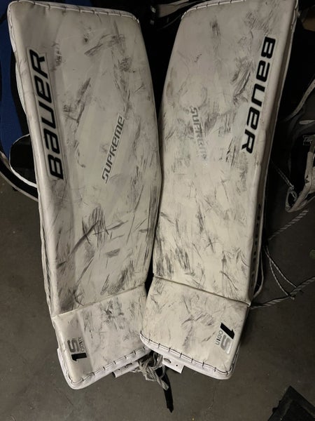 White Senior 35" Bauer Supreme 1S Goalie Leg Pads