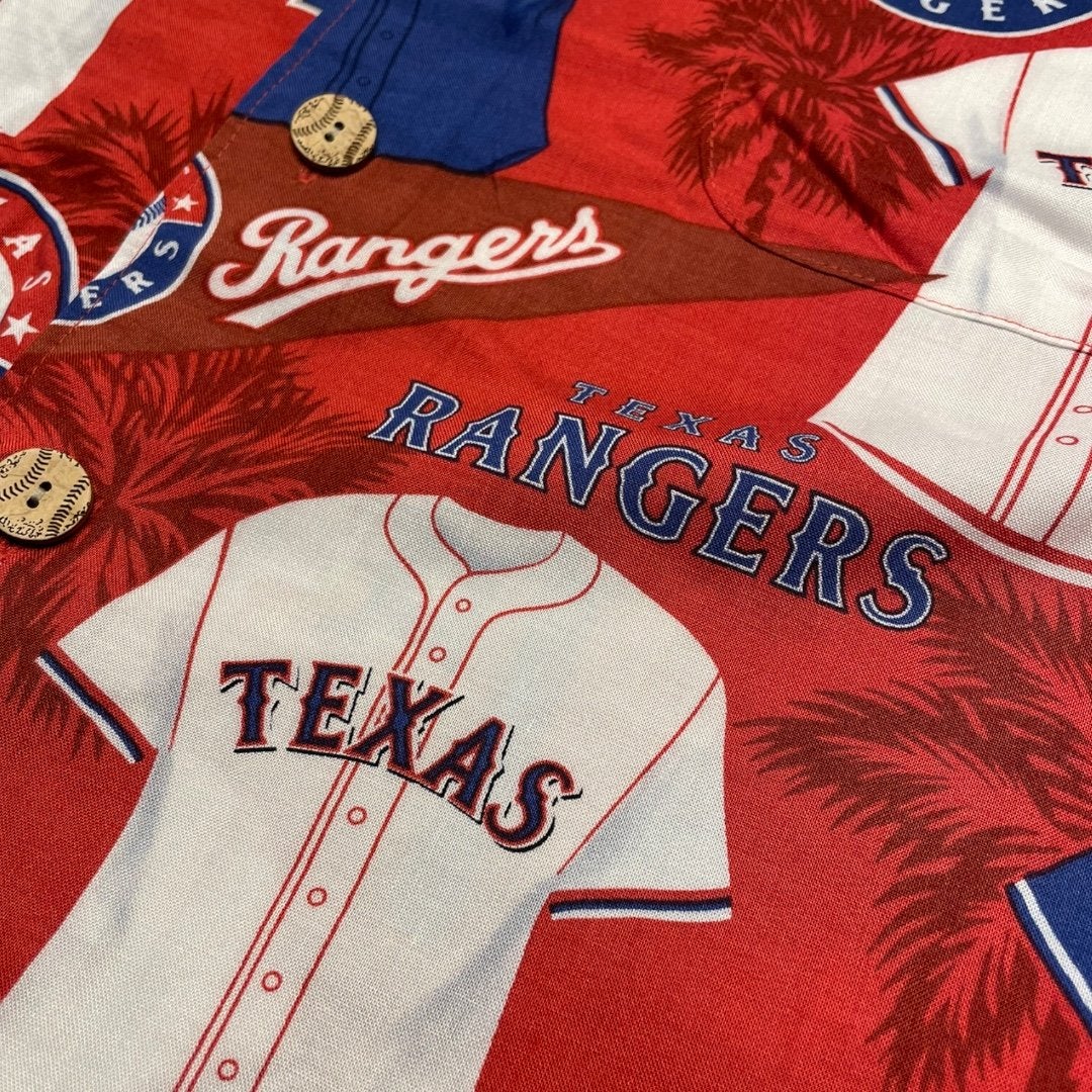 TEXAS RANGERS HAWAIIAN SHIRT CLASSIC "RANGERS HISTORY" REYN  SPOONER SIZE: LARGE