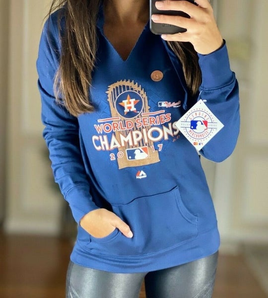 Houston Astros MLB V Neck Hoodie 2017 World Series Champions Gray Women's S