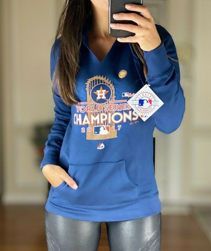 Houston Astros MLB V Neck Hoodie 2017 World Series Champions Gray Women's S