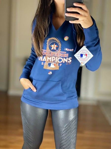 Houston Astros MLB V Neck Hoodie 2017 World Series Champions Blue Women's S