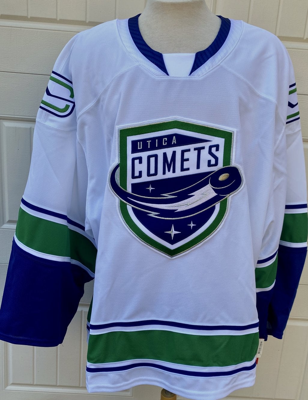 CCM Pro Stock Utica Comets Game Worn Jersey Marine Blue Palmu 2019-20 Season 3884