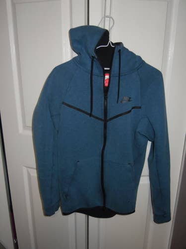 NIKE TECH FLEECE WINDRUNNER HOODIE-SMALL-BLUE-FULL ZIP-NOTICE 3 HOLES & WEAR