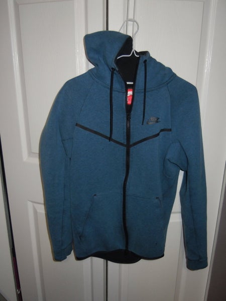 NIKE TECH FLEECE WINDRUNNER HOODIE-SMALL-BLUE-FULL ZIP-NOTICE 3 HOLES & WEAR