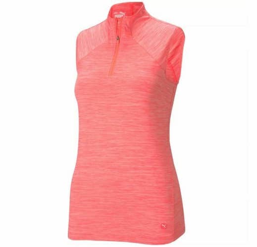 Puma Women's 2021 Daily Mockneck Sleeveless Polo Top Ignite Pink Small S #43235