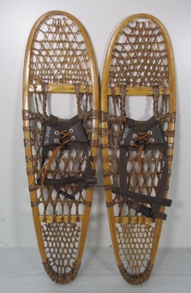 New Faber Wooden Reproduction Snowshoes with Leather Bindings 10 x 36 (SY748)