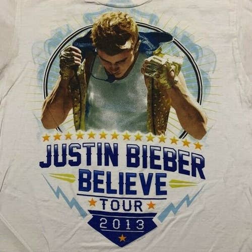 Justin Bieber Concert T Shirt Men Large Adult White Believe Tour 2013 Music USA