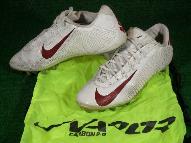 Nike ID Vapor Carbon Elite 2.0 2014 TD Low Football Cleats White Maroon 10.5