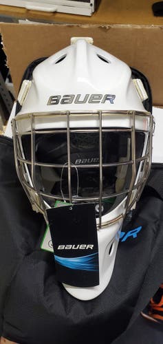White Senior New Bauer NME Goalie Mask.  Fit 1