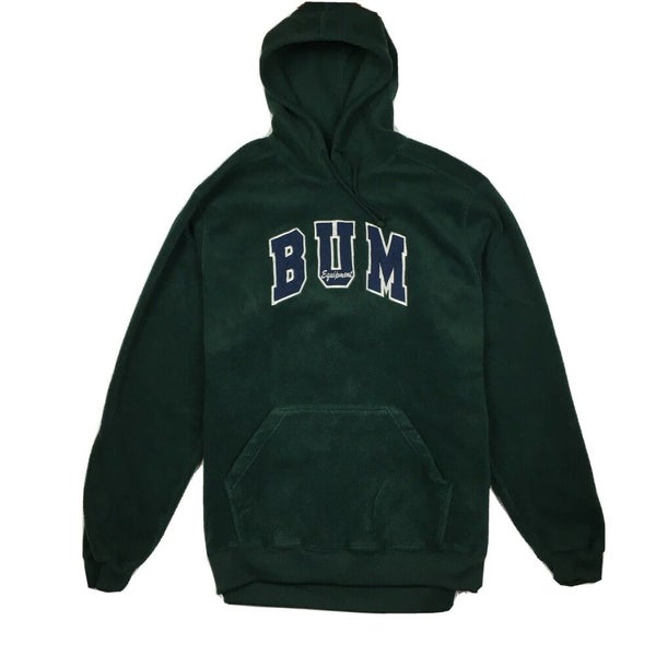 Vintage 90s BUM Equipment Fleece Pullover Hoodie Sweatshirt Green/Blue (XL)