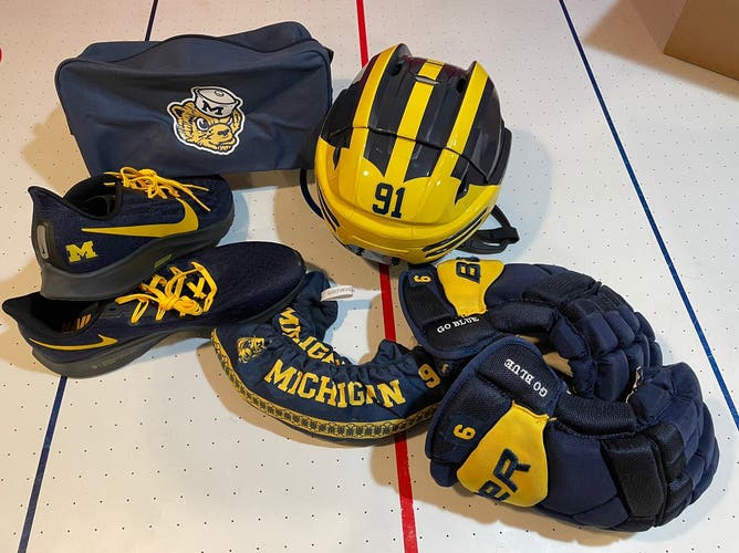 University of Michigan helmet and gloves