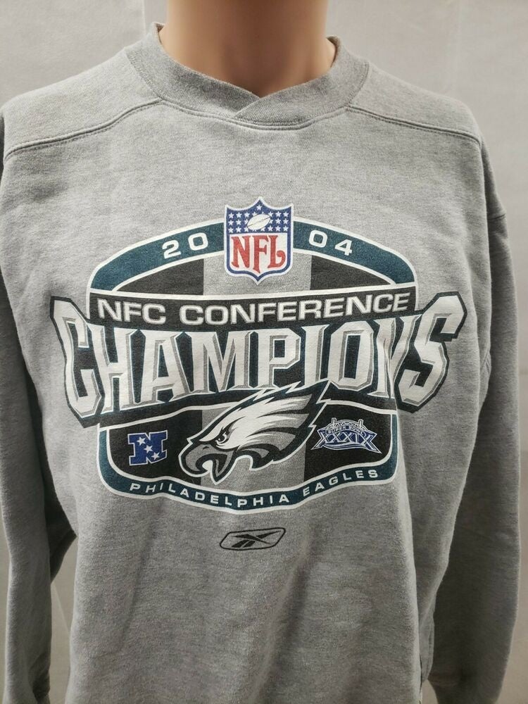 2004 Philadelphia Eagles NFC Champions Reebok NFL Crewneck Sweatshirt Size  XL – Rare VNTG