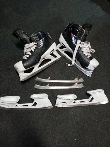 Senior Used True 2 Piece Hockey Goalie Skates Regular Width Pro Stock Size 10.5