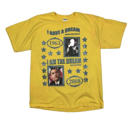 2008 Martin Luther King, Jr and Barack Obama I Am The Dream Yellow T-Shirt (L)