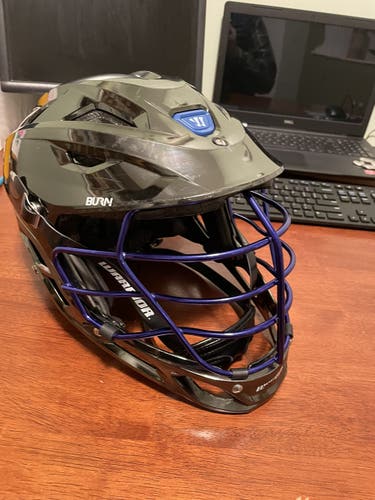 Gun Metal And Blue Warrior Burn Lacrosse Helmet. Large