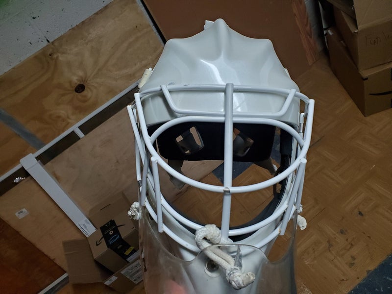 White Senior Used CCM Pro Goalie Mask Pro Stock