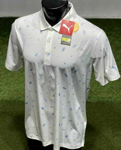 PUMA MATTR Snack Shack Polo Shirt Bright White Men's Medium M New w/ Tags #37411