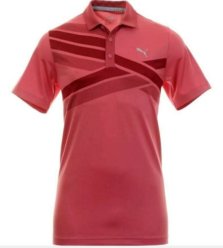 PUMA Golf Men's Alterknit Texture Polo Shirt Top Rapture Rose Large L New #37411