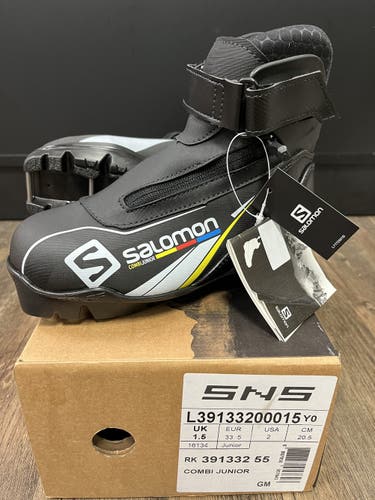 Size 2.0 (EUR 33.5) New Salomon Combi Junior Pilot Cross Country Ski Boots