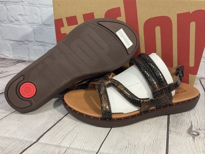 FitFlop Women’s Barley Dotted-Snake Back Strap Sandal Bronze Size 7 New With Box