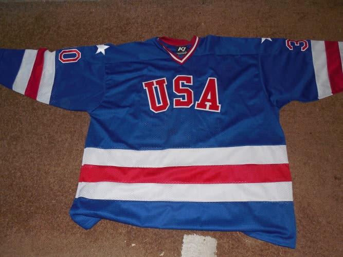 Blue Adult Men's New 1980 Team USA Goalie Cut Jersey