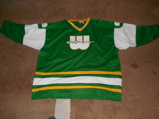 Green Adult Men's Used WHA New England Whalers Goalie Cut Jersey