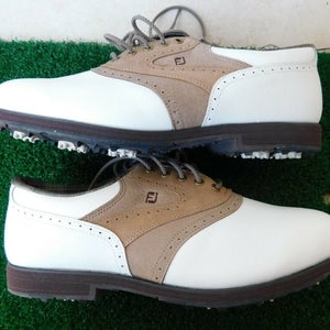 FOOTJOY SoftJoys Terrain Golf Shoes, Plain Toe, Saddle, White/Tan, Women's, 9.5M