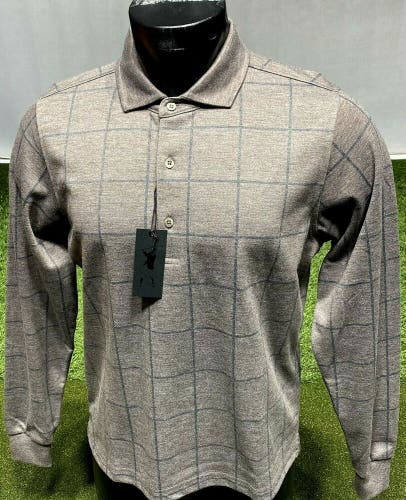 Fairway & Greene Golf Old School Long Sleeve Polo Shirt Brown Small S New #37589