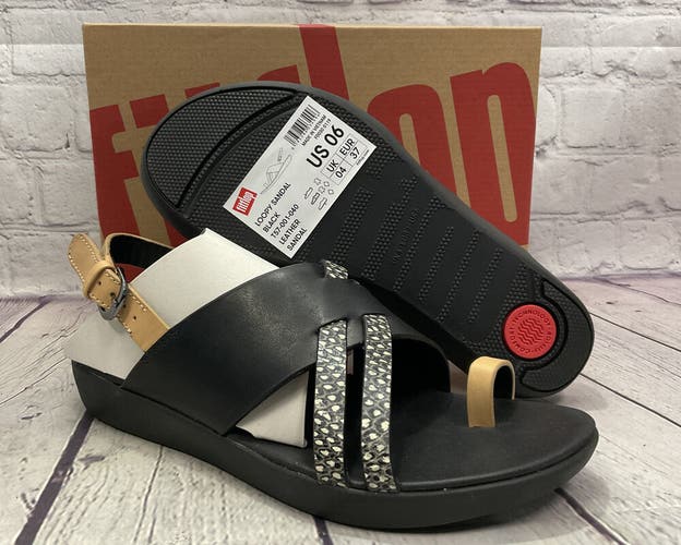 FitFlop Women’s Loopy Leather Backstrap Sandal Black New With Box Size US 6