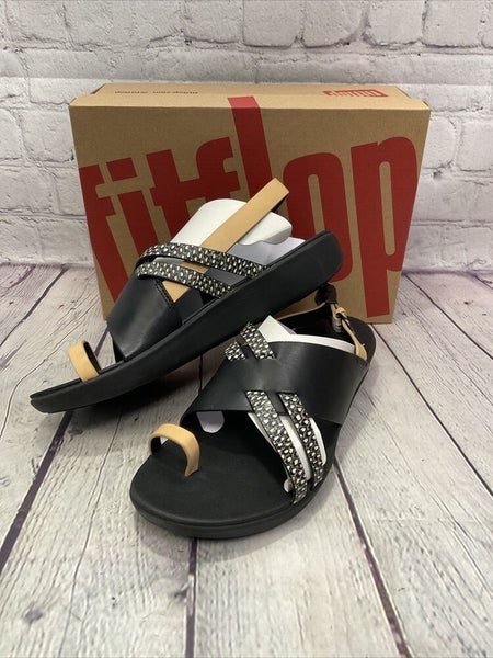 FitFlop Women's Loopy Leather Backstrap Sandal Black New With Box