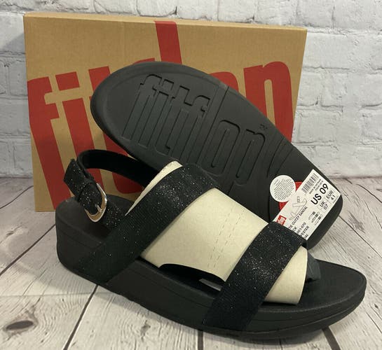 FitFlop Womens Lottie Glitzy Black Sandal Polyester Size US 9 New With Box