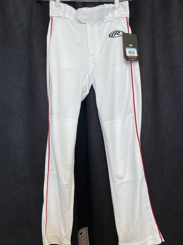 Rawlings white  Baseball Pants with Red Pipe. Youth Medium