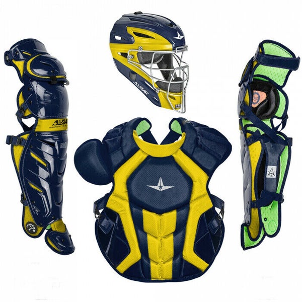 All Star System 7 Axis Adult 16+ Catchers Gear Set NOCSAE Certified - Navy Gold