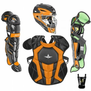 All Star System 7 Axis Adult 16+ Catchers Gear Set NOCSAE Certified Black Orange