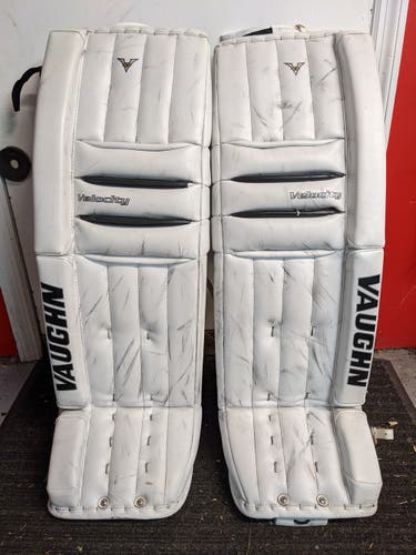 White Used Senior 34" + 2" Vaughn Velocity V5 Goalie Leg Pads