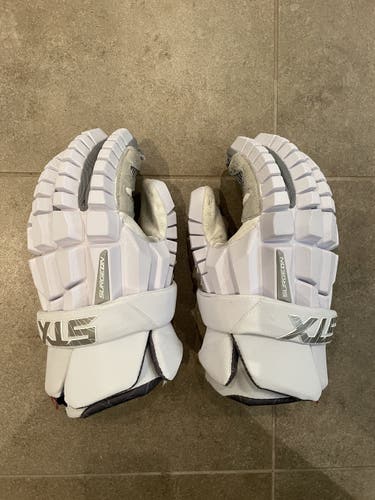 White Used Player's STX Surgeon RZR Lacrosse Gloves 13"