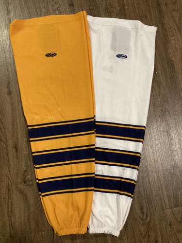 2 Pair Adult Hockey Socks. Blue/White/Gold