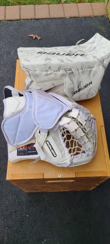 White Senior Used Bauer Regular Supreme NXG Glove and Blocker