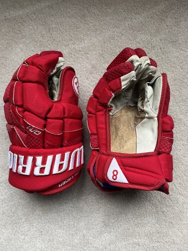 Used 14" Warrior QR1 Pro Gloves Detroit Red Wings Justin Abdelkader