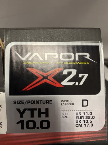 Youth Bauer Regular Width Size 10 Vapor X2.7 Hockey Skates