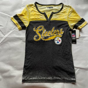 New Era Womens Team Apparel Steelers Short Sleeve Shirt Heather Yellow Grey S M