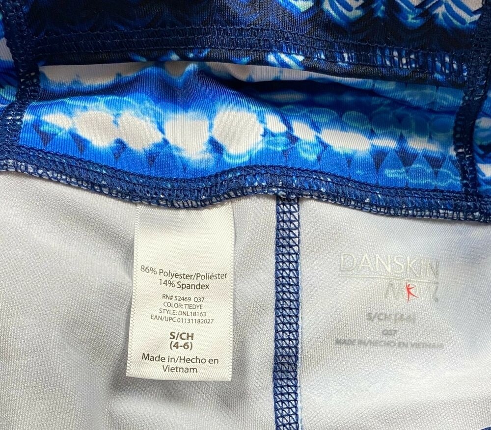 Danskin Now Womens Core Active Allover Print Leggings Blue & White Women's  Small