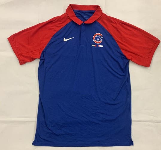 Nike Chicago Cubs 2-Button Basesball Mens Polo Blue Red Dri-Fit N911199NEJBQR