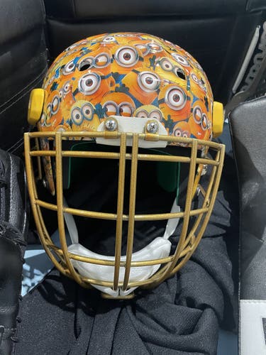 Yellow Senior Used Cooper Goalie Mask with composite front  Pro Stock