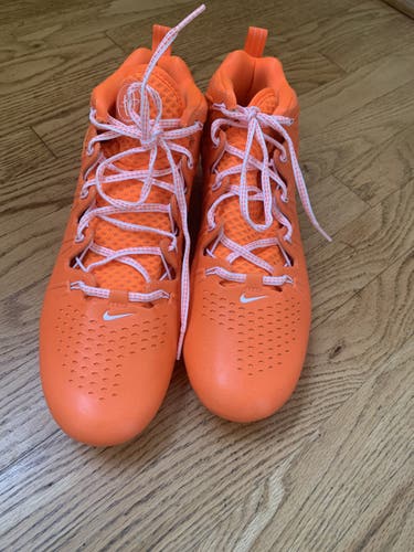 Nike Mens Huarache 4 Lax Le Orange & White Lacrosse Cleats Size 10.5. New- never worn